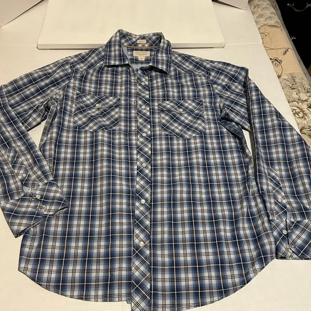 Banana Republic Navy and White Plaid Shirt